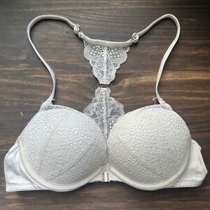 Victorias Secret Date Racerback Bra 34B Ivory White Lace Underwire Front Closure